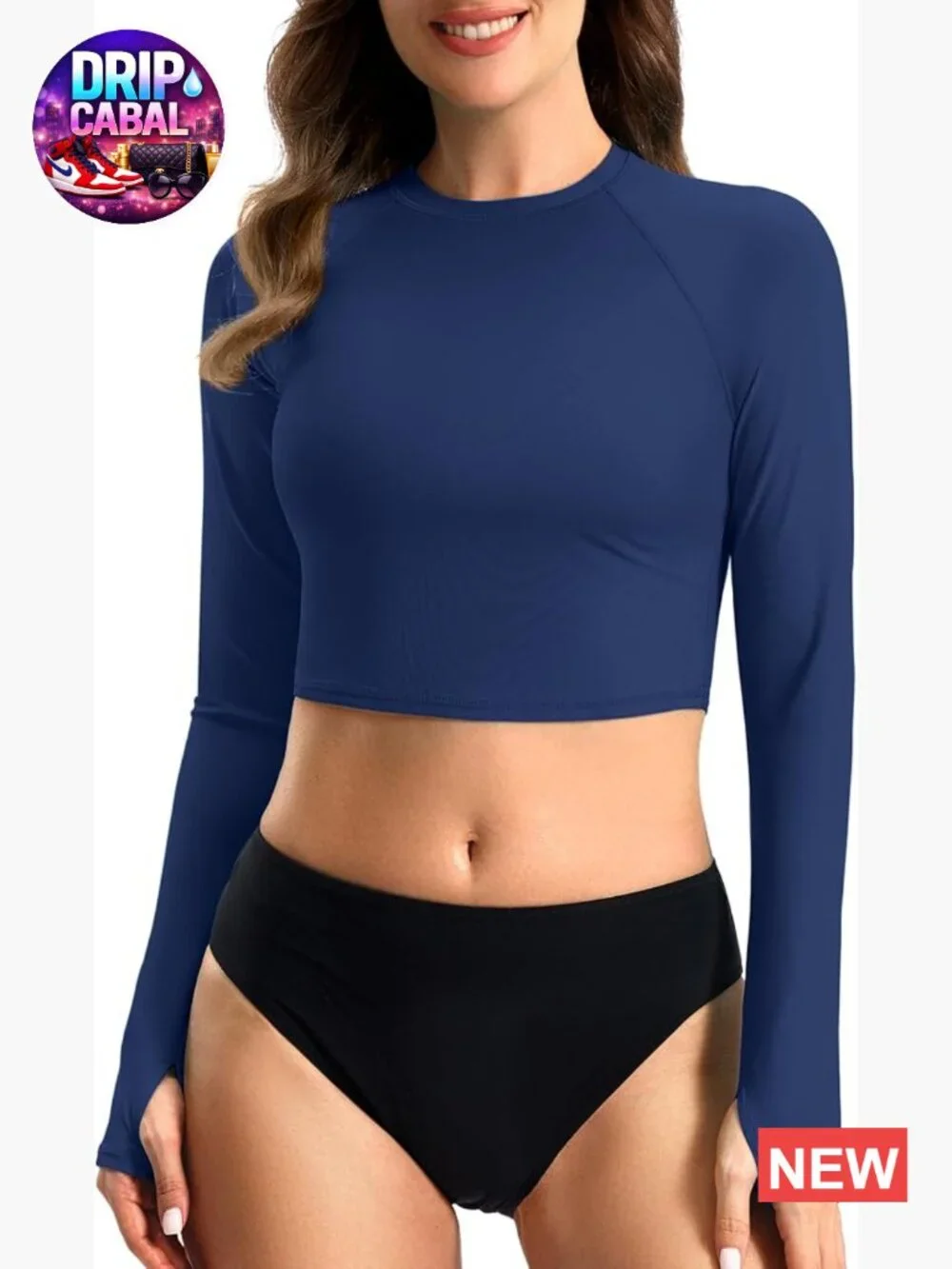 Long Sleeve Crop UPF 50+ Sun Protection Swim Shirt Quick Dry Bathing Suit Top